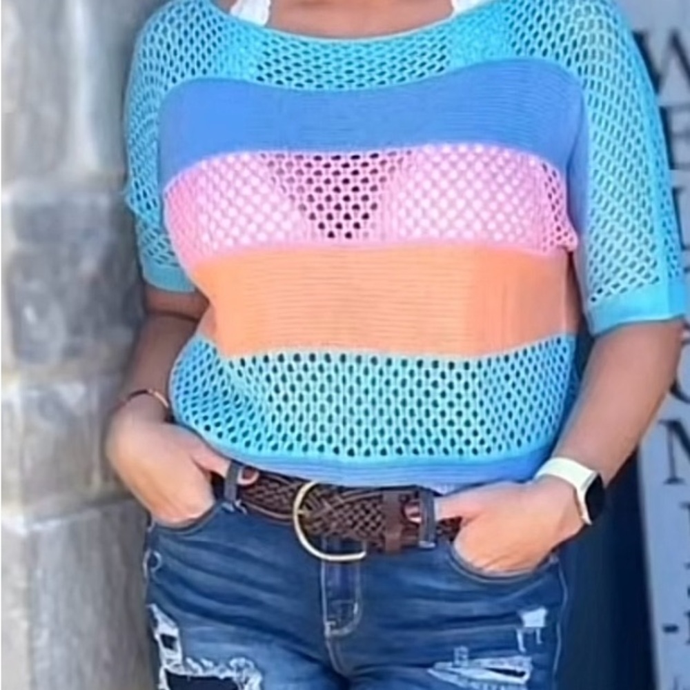 Colorful Mesh Knit Top